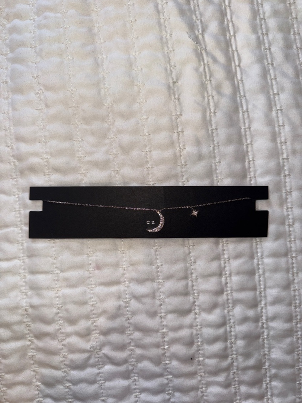 CZ Crescent Moon and Star Necklace - Silver Tone